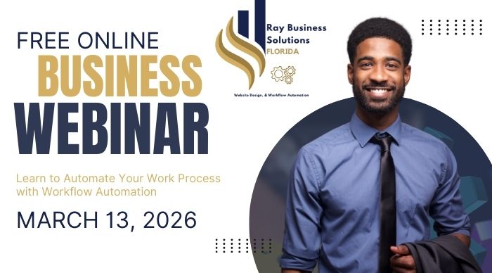 A promotional banner for a free webinar on workflow automation, featuring an illustration of a person interacting with a computer screen displaying automation tools and flowcharts. The webinar aims to introduce software designed to streamline business processes and improve efficiency through automation. The text on the banner reads, 'Free Webinar: Introduction to Workflow Automation Software' with a call-to-action to register